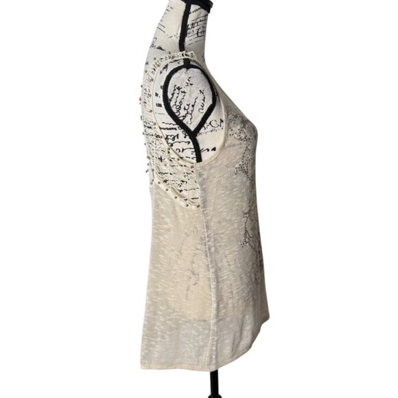Maurices Beige Beaded Sleeveless Tank Top With Crochet Lace Back Size M - Picture 2 of 8
